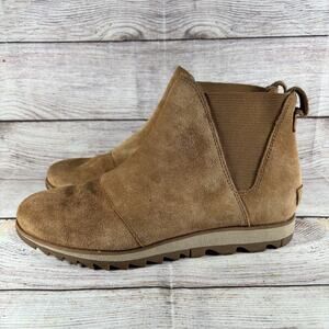 Sorel Harlow Chelsea Boots Womens Size 8 Beige Suede Waterproof Ankle NL3335-224